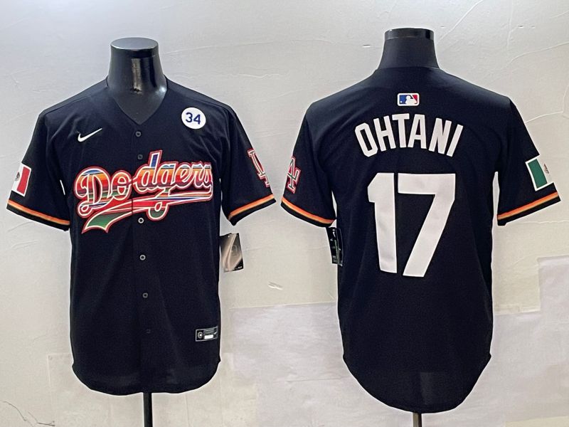 Men Los Angeles Dodgers #17 Ohtani Black rainbow Nike 2025 MLB Jersey style 8